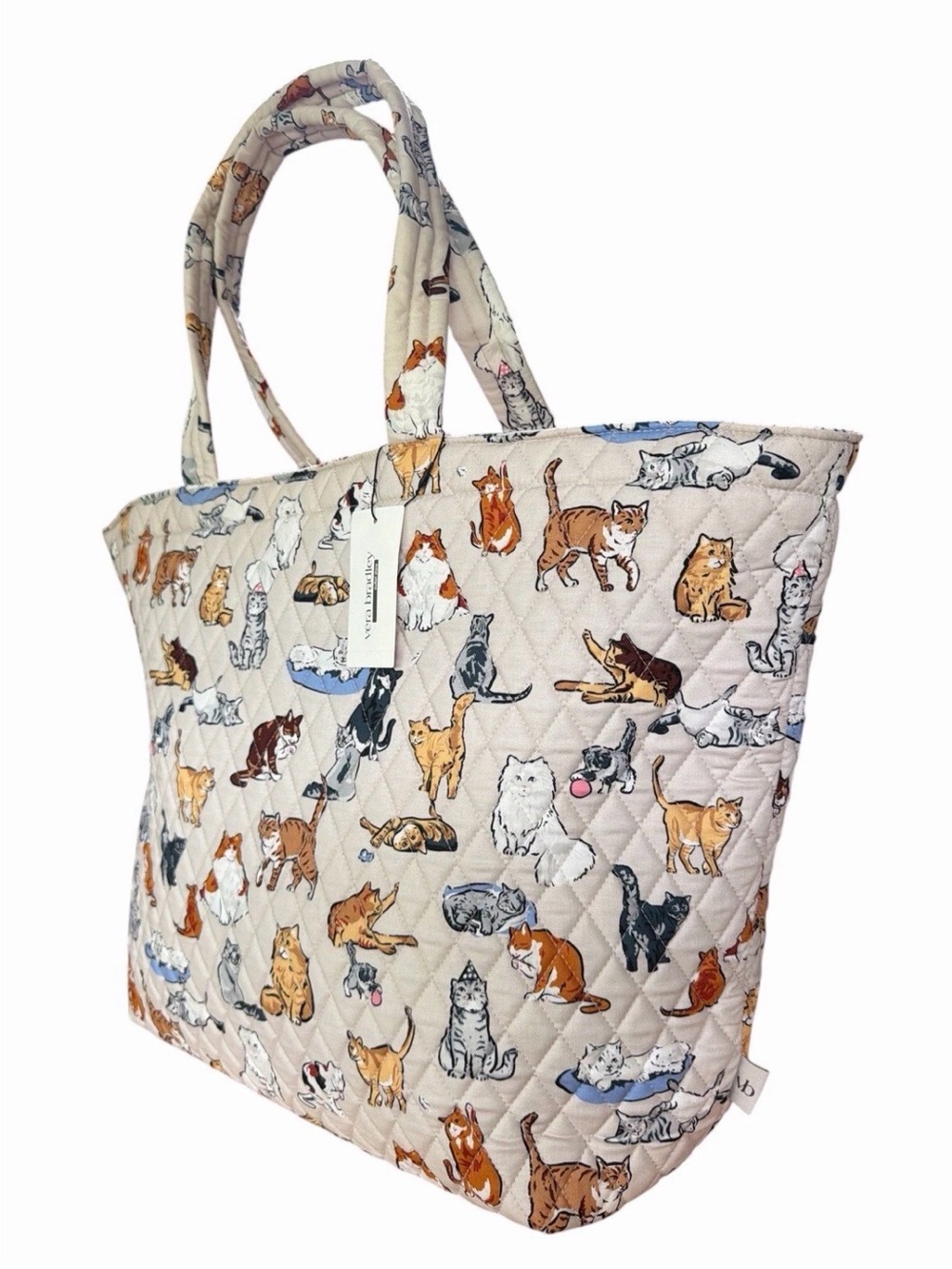 Vera Bradley Large Travel Tote A Cat's Life Zip Top Quilted Cotton Bag Kitty NWT - Picture 4 of 9